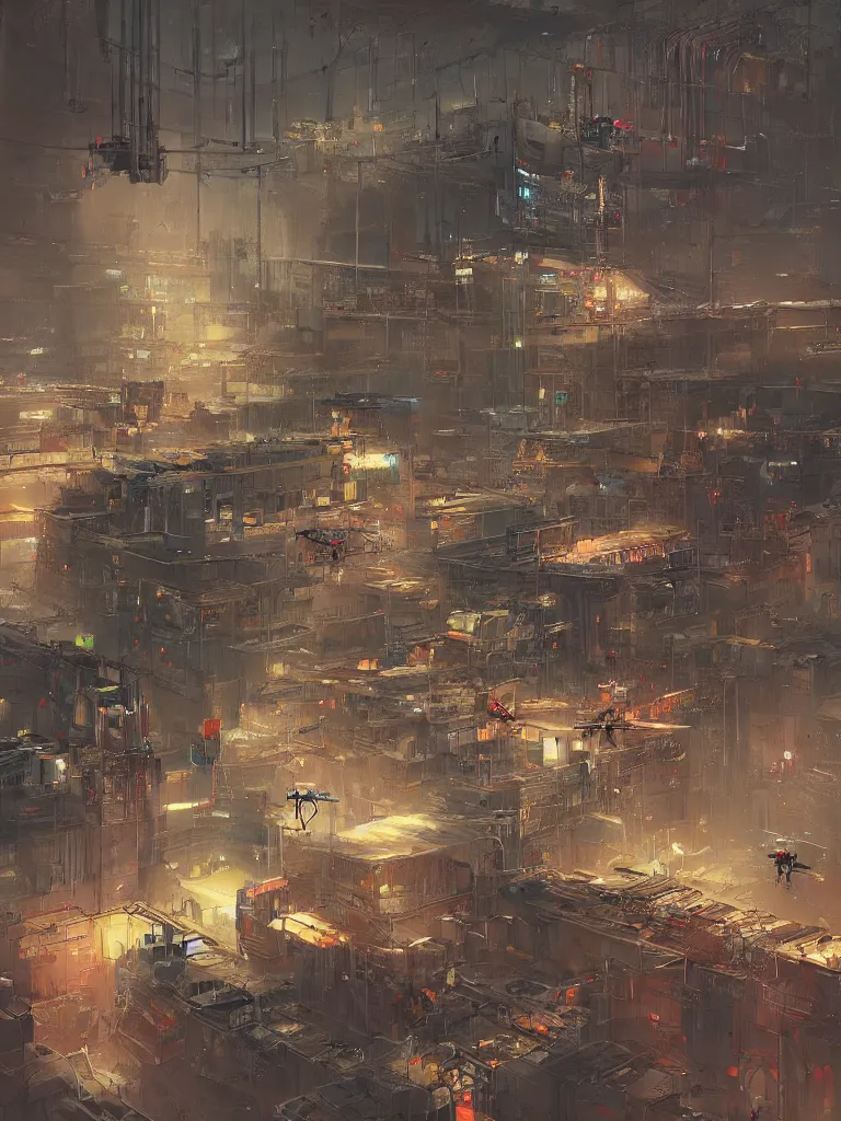 Image similar to concept art of a factory filled with drone workers, grimy, gritty, blade runner 2 0 4 9, trending on artstation, award winning painting, cgi, art by john berkey and anton fadeev and john howe and simon stalenhag