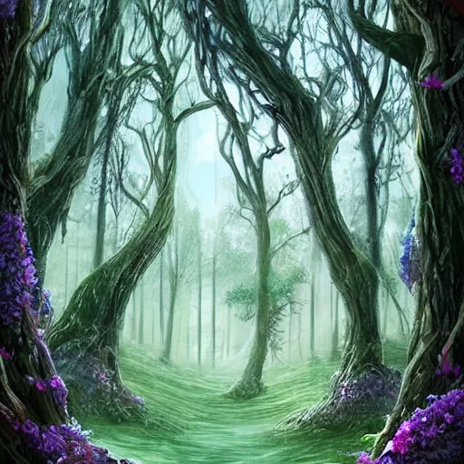 Image similar to forest trees, digital art, high details, magical, fantasy, https://media.discordapp.net/attachments/1005597369187958895/1006585564142776320/a_beautiful_fantasy_woman_makes_camp_under_a_large_mushroom_moss_dewdrops_rainstorm_watercolor_dramatic_lighting_cinematic_establishin_-H_704_-n_9_-i_-s_150_-S_664894794_ts-1660000276_idx-2.png