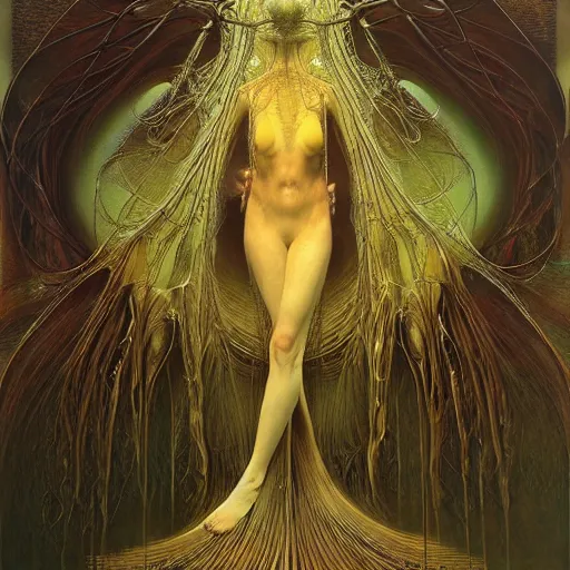 Image similar to queen of everything by zdzisław beksinski, iris van herpen, raymond swanland and alphonse mucha. highly detailed, hyper - real, beautiful