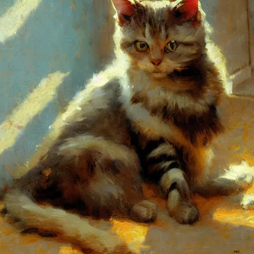 Image similar to a cat painting by Gaston Bussiere, Craig Mullins