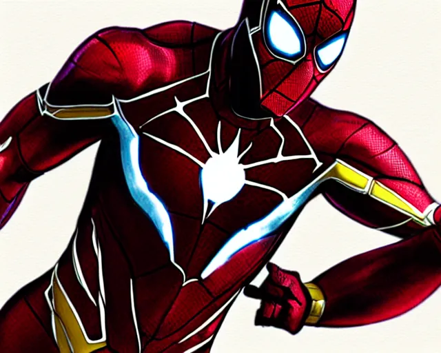 Image similar to photorealistic sketch of the mcu iron spider