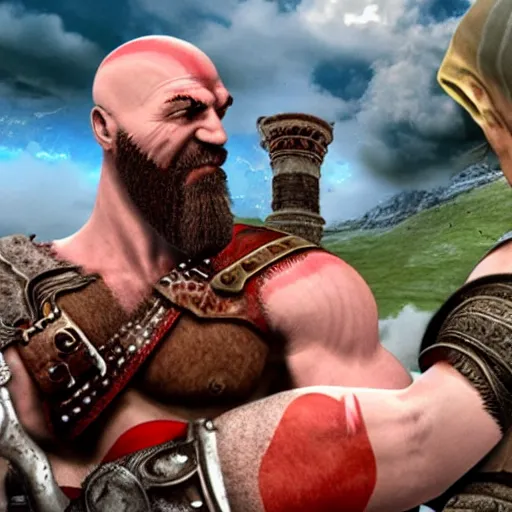 Image similar to kratos in bed with trump