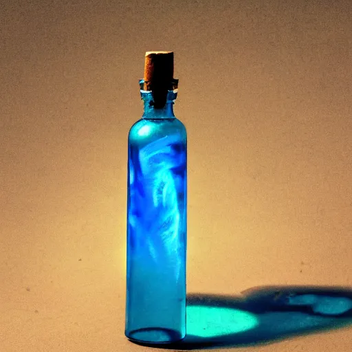 Prompt: blue fire in a bottle