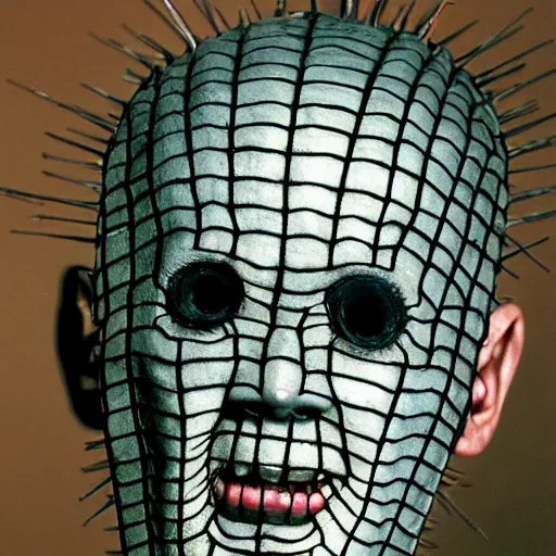 Image similar to pinhead from hellraiser. ultra realistic, hyper realistic, macro photography