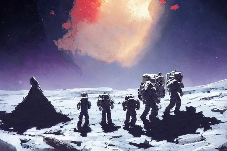 Image similar to a beautiful artwork illustration, astronauts with flashlights stand in front of a giant obsidian monolith on the moon, by greg rutkowski and jesper ejsing and raymond swanland, featured on artstation, wide angle, vertical orientation