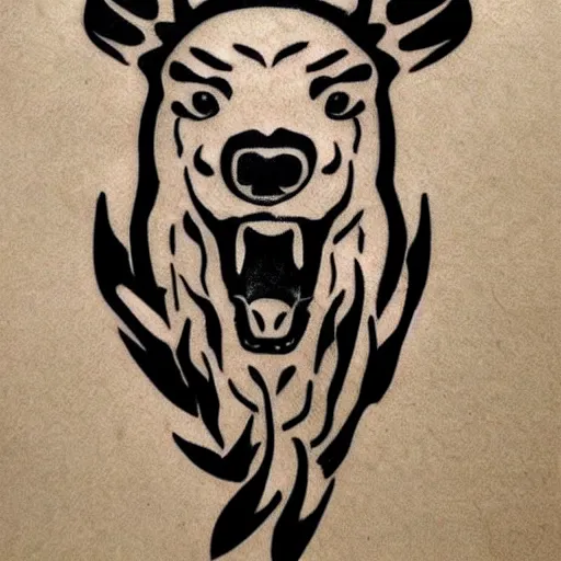 Image similar to concept tattoo design, stencil, bear, claws bear