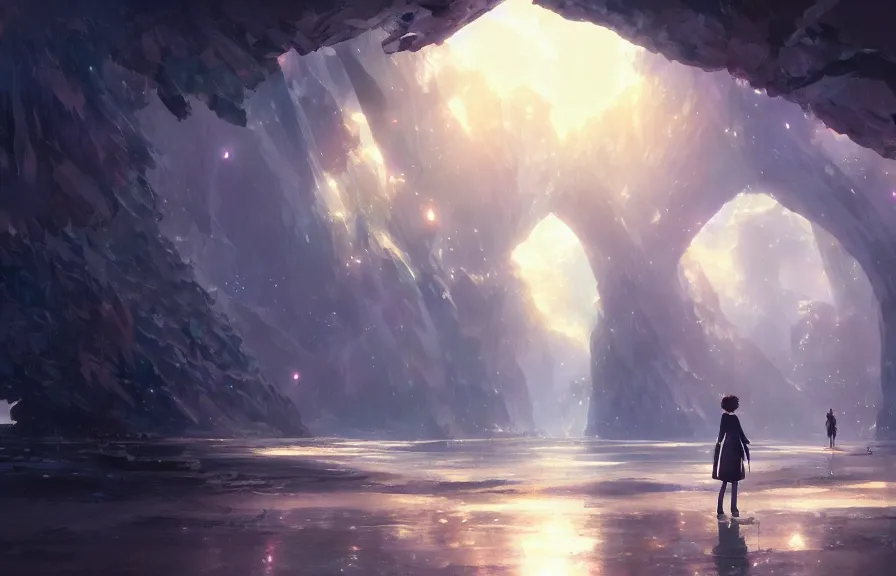 Image similar to makoto shinkai concept art of the crystal archway dimension, key visual, ambient lighting, highly detailed, digital painting, artstation, concept art, sharp focus, by makoto shinkai and akihiko yoshida and hidari and wlop and greg rutkowski