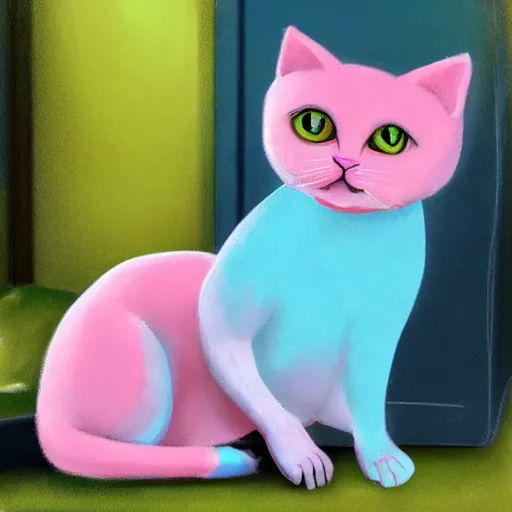 Prompt: pink anthropomorphic cat