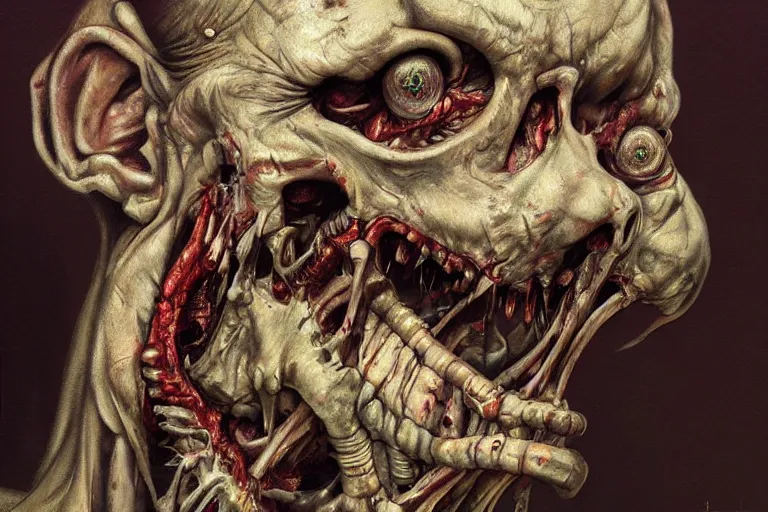 Prompt: Derek Riggs painting of a horrifying zombie, hyperrealistic, hyper detailed, heavy metal, creepy, unsettling, trending on Artstation