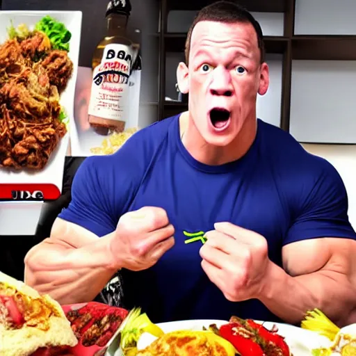 Image similar to obese john cena eating mukbang