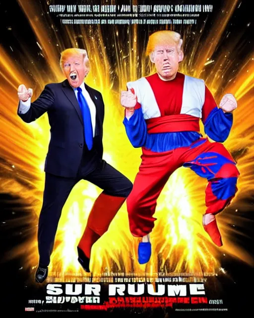 Image similar to super saiyan joe biden and super donald trump on a movie poster, realistic, hd, cinematic,