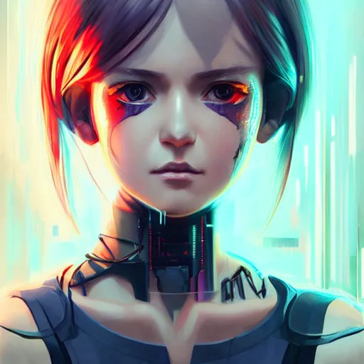 portrait Anime cyborg girl, cyberpunk, cute-fine-face,, Stable Diffusion