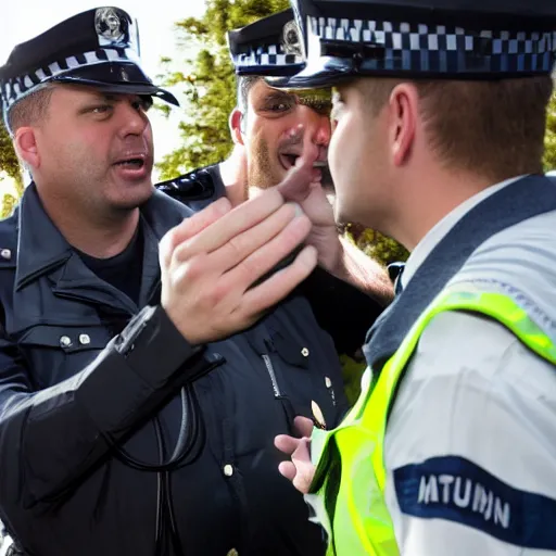 Prompt: a drunk person explaining to a policeman how did he crash his car, highly detailed