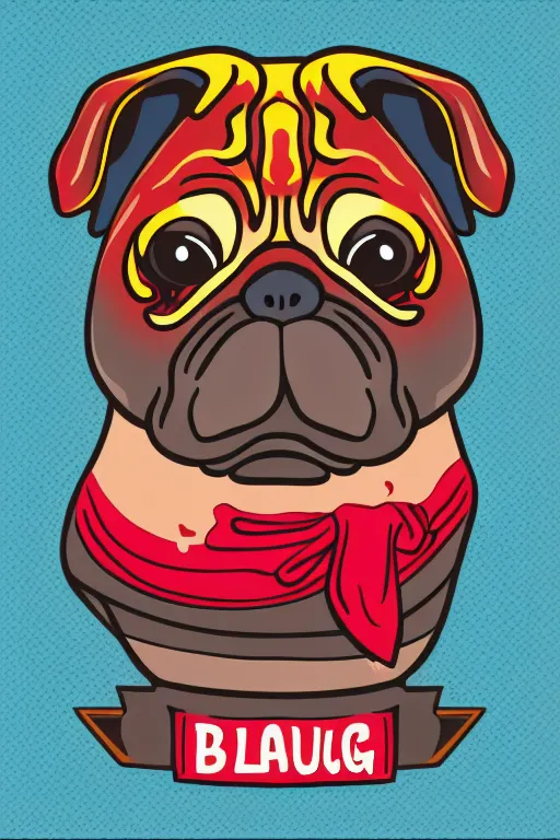 Image similar to Evil pug, sticker, blood thirsty, blood, evil, colorful, illustration, highly detailed, simple, smooth and clean vector curves, no jagged lines, vector art, smooth