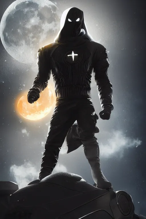 Prompt: hyperrealistic photography of Moon Knight mixed with Ghostrider style of Hossein Diba, full-shot, merged character, 4k, highly detailed, cinematic lighting, photorealistic, 3d render, award winning render, unreal engine, masterpiece, octane render, sharp focus, studio lighting, 8k, hd