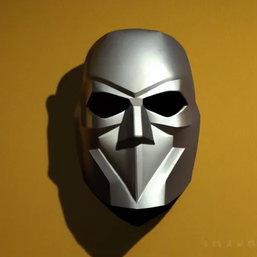 Image similar to MF DOOM mask, highly detailed photo realistic render, shadows, sculpture