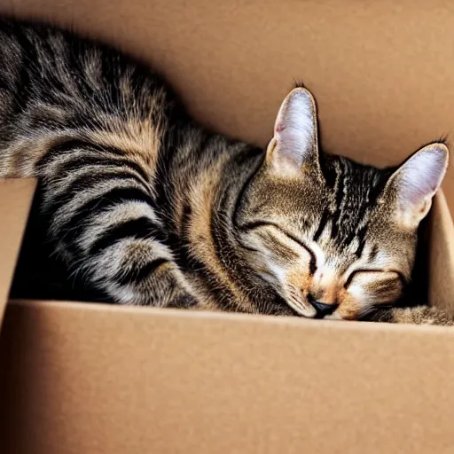 Prompt: a cat sleeping in a cardboard box