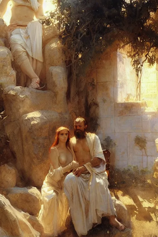 Image similar to ancient biblical israeli david and bathsheba by anders zorn, wonderful masterpiece by greg rutkowski, beautiful cinematic light, by greg manchess, jessica rossier