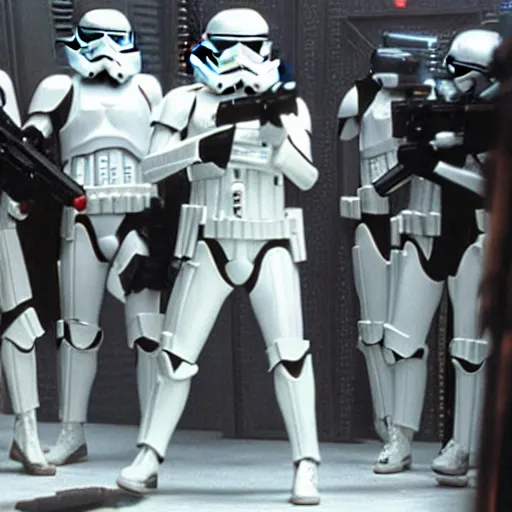 Image similar to a still of jennifer connelly shooting on stormtroopers in the empire strikes back (1980) - W 1080