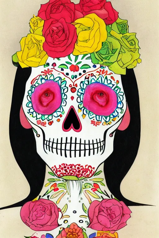 Prompt: illustration of a sugar skull day of the dead girl, art by hilma af klint