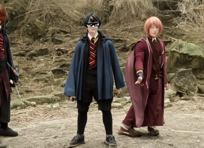 Image similar to a film still of cosplay of harry potter in genshin impact ( 2 0 1 9 )