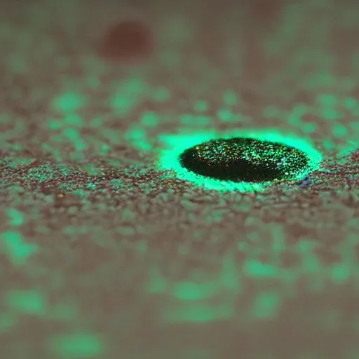 Image similar to tiny microscopic teal green cyan arcturian annunaki liquid metal bismuth andromedan martian telosian alien humanoid 5 5 mm photography footage slightly glowing, ominous