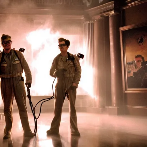 Image similar to Johnny Depp as a Ghostbuster in the movie Ghostbusters movie still 8k hdr moody lighting