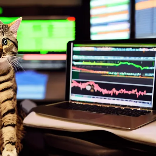 Image similar to photo of anthropomorphic cat trading stocks