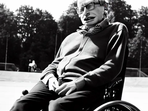 Image similar to Stephen hawking in a Skatepark