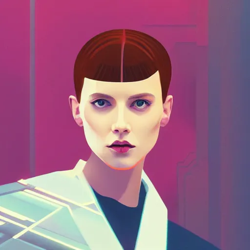 Prompt: portrait handsome androgynous sci - fi girl, blade runner 2 0 4 9, futuristic metropolis, digital art, pop art by hsiao - ron cheng and george tooker