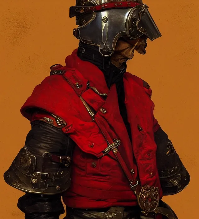 Prompt: portrait of a german man wearing a red and black traditional nineteenth century military jacket, metal shoulder pauldrons, highly detailed, digital painting, artstation, concept art, sharp focus, cinematic lighting, illustration, art by artgerm and greg rutkowski, alphonse mucha, cgsociety