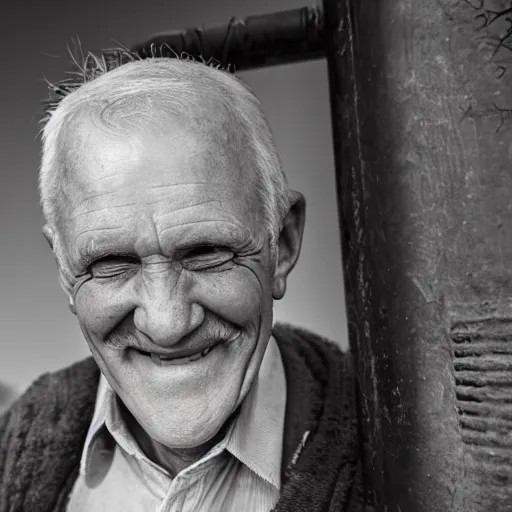 Image similar to a smiling old man in a pipe