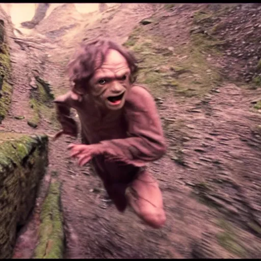 Image similar to Gollum running from frodo, action , go pro footage