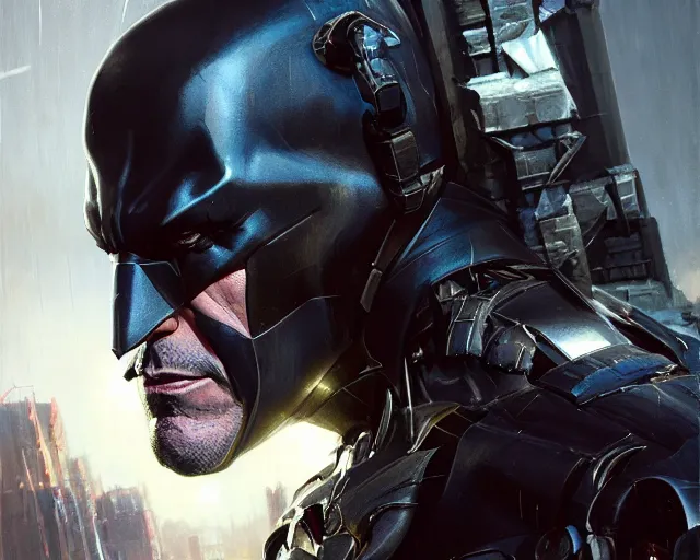 Image similar to highly detailed portrait of josh brolin as bruce wayne, in batman : arkham knight, stephen bliss, unreal engine, fantasy art by greg rutkowski, loish, rhads, ferdinand knab, makoto shinkai and lois van baarle, ilya kuvshinov, rossdraws, tom bagshaw, global illumination, radiant light, detailed and intricate environment