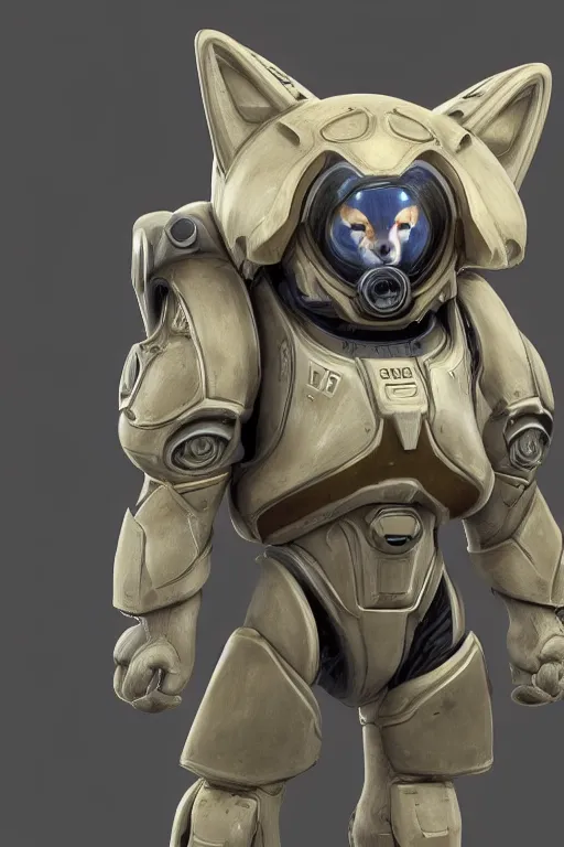 Image similar to portrait of a fox in starcraft terran marine power armor, concept art by wayne reynolds, high quality 3 d render hyperrealist very cute muted color fluffy! highly detailed, vray smooth, soft indoor light, low angle, uhd 8 k, sharp focus