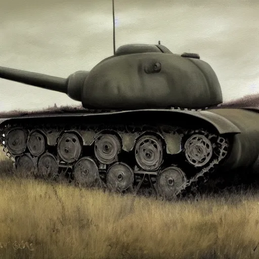 Image similar to painting of ww2 tank, desaturated, old school