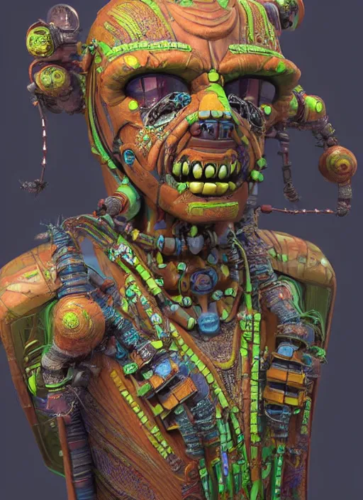 Image similar to portrait of a shaman robot, full colour, the akashic records of literary dreams as decoration, full colour, 3 d shaded, sam wolfe, zbrush central,