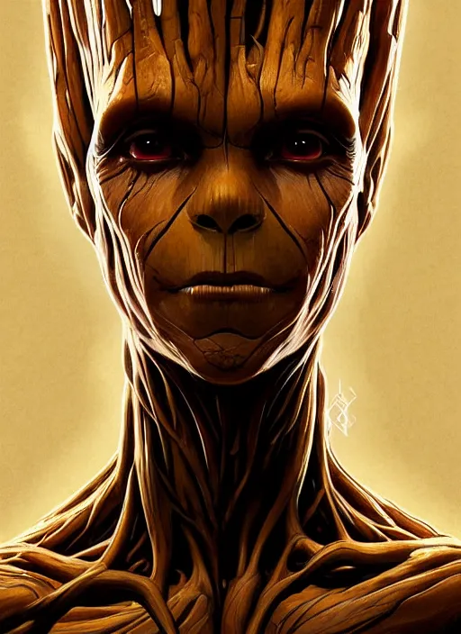 Prompt: symmetry!! portrait of groot, intricate, elegant, highly detailed, digital painting, artstation, concept art, smooth, sharp focus, illustration, art by artgerm and greg rutkowski and alphonse mucha