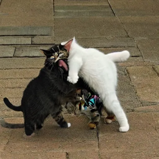 Image similar to cats fighting like samurai