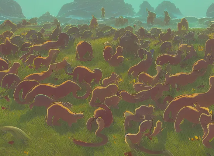 Prompt: concept art of a field of millions of kittens, cel shaded, in the style of makoto shinkai and moebius and peter mohrbacher and anton fadeev
