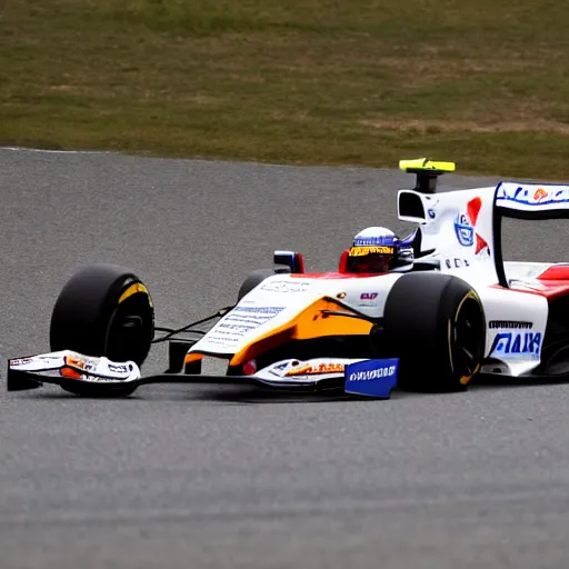 Image similar to fernando alonso punching alpine's f 1 car into pieces