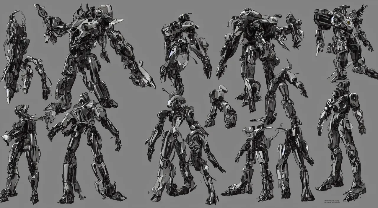 Prompt: Mecha Suit, costume, sci fi characters, anime, game, character concept, characters reference sheet, high quality, ultra detailed, full body, yoji shinkawa, metal gear solid, trending on ArtStation, digital art, concept art