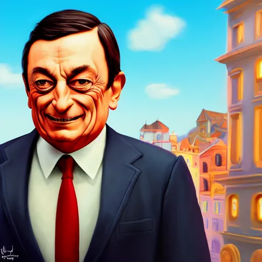 Image similar to Mario Draghi as Gollup, digital art, cgsociety, artstation, trending, 4k