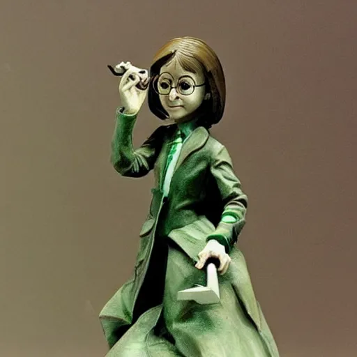 Image similar to A digital art. A rip in spacetime. Did this device in her hand open a portal to another dimension or reality?! Harry Potter, jade sculpture by Dustin Nguyen neat