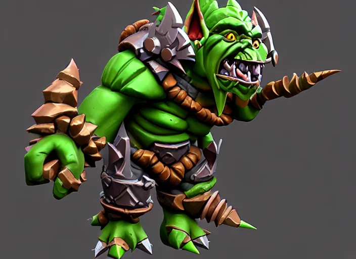 Image similar to armored goblin troll, stylized stl fantasy miniature, 3 d render, activision blizzard style, hearthstone style