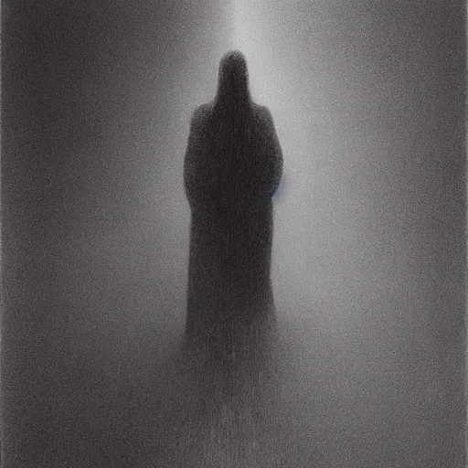 Prompt: Epic commuter ghost. Zdzisaw Beksinski.