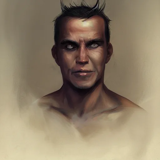 Image similar to a head - on detailed oil portrait of a round - faced bald male martial artist with a friendly smile, by charlie bowater, lise deharme, wlop, trending on artstation, dungeon and dragons art, critical role
