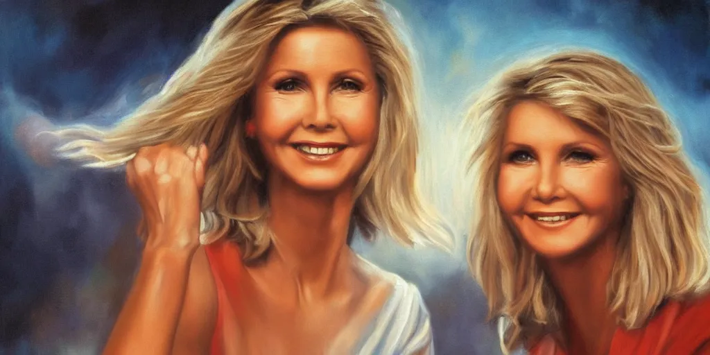 Prompt: Olivia Newton John in heaven, cinematic lighting, detailed oil painting, hyperrealistic, 8k