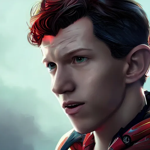 Prompt: Tom Holland is Robin from DC Comics, hyperdetailed, artstation, cgsociety, 8k