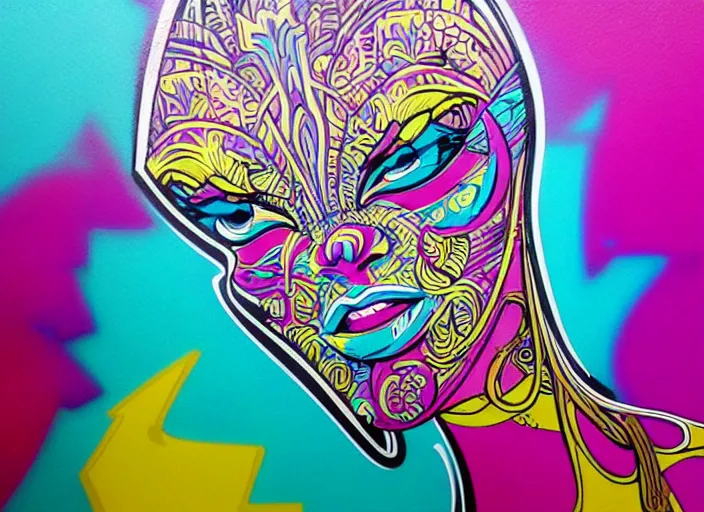 Image similar to epic graffiti art stencil illustration, intricate detail, vivid pastel colors, clean lines